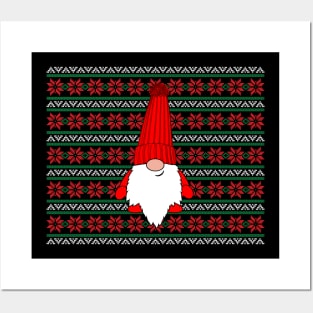 Krimbles Cheeky Festive Gonk Holiday Gnome Poinsettia Ugly Christmas Sweater Posters and Art